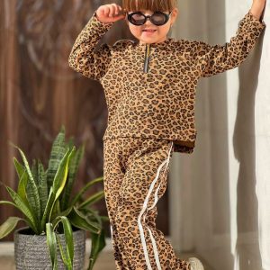 نیم زیپ پلنگی نوار دار