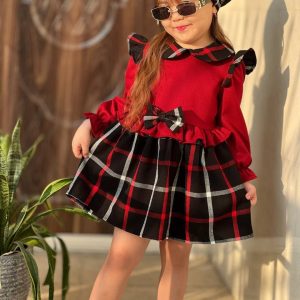 پیراهن یلدایی قرمز مشکی